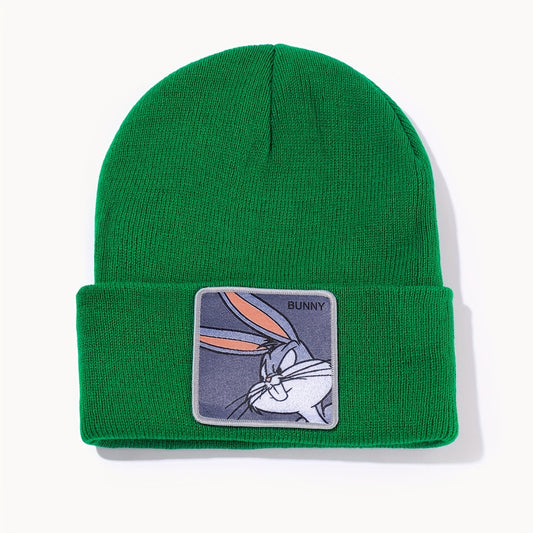 MINJI Cartoon Bunny Graphic Beanie Trendy Embroidery Candy Color Knit Hats