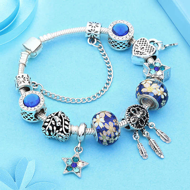 中式 Floral Crystal Dream Pendant Beaded Bracelet