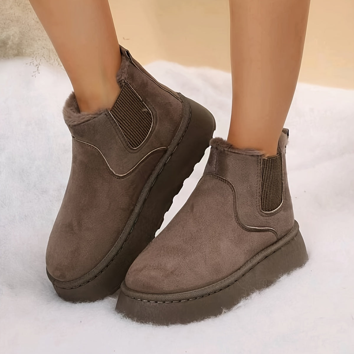 HAERIN Casual Slip On Plush Lined Boots