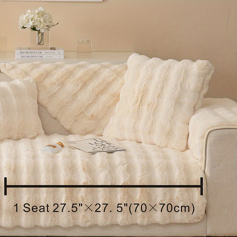 1pc Winter Thickened Plush Sofa Slipcover, Imitation Rabbit Fur Sofa Cover, Fluffy Couch Cover Furniture Protector For Bedroom Office Living Room Home Decor
