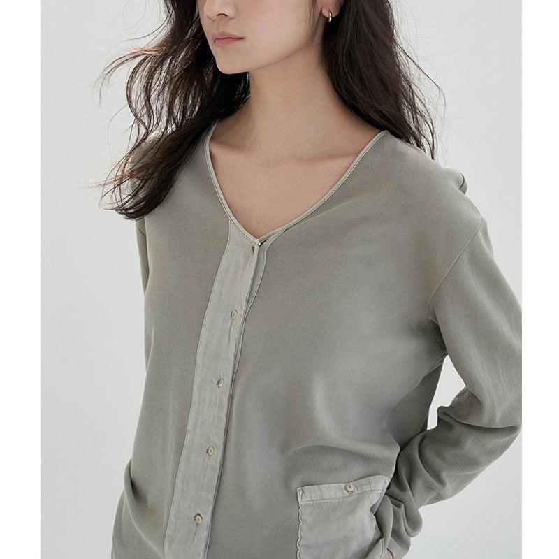 JENNIE Cotton V-neck Long Sleev Versatile Sweater