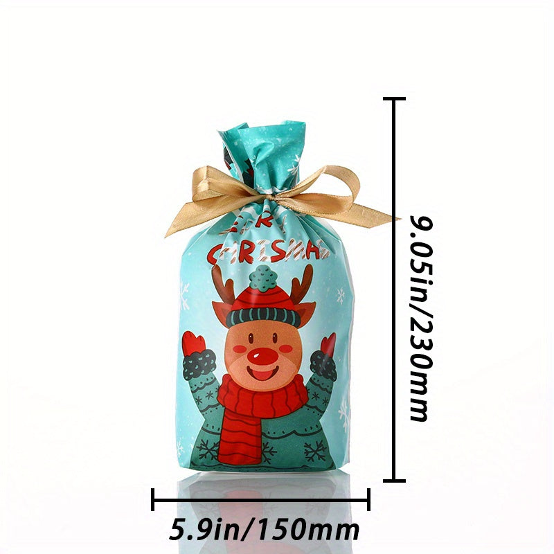 10PCS Christmas-Themed Drawstring Bags - Perfect for Gift Packaging, Candy, and More!