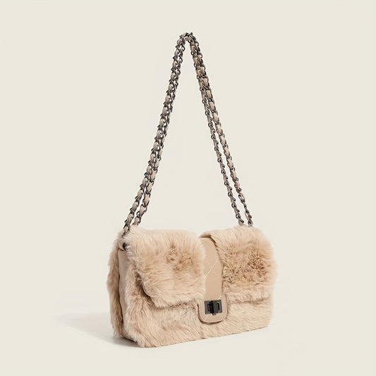 MINJI Y2K Style Fluffy Faux Fur  Stylish Chain Crossbody Bag