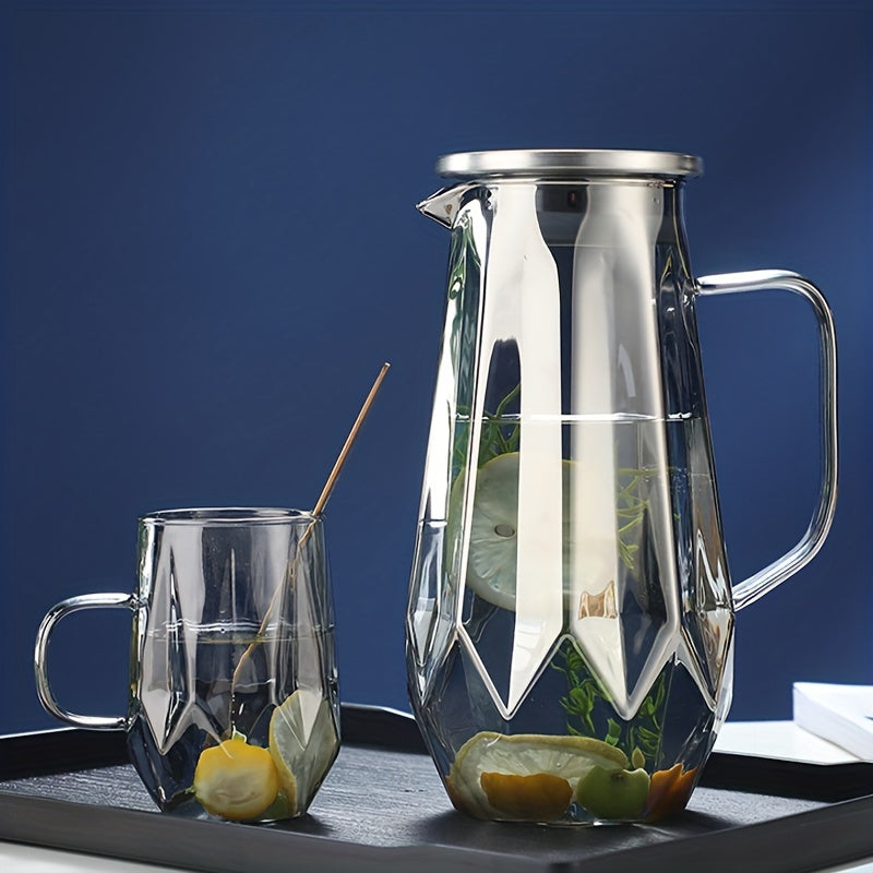 1 Set, Glass Pitcher With Lid, Heat Resistant Heavy Duty Water Pitcher With 4pcs Cups