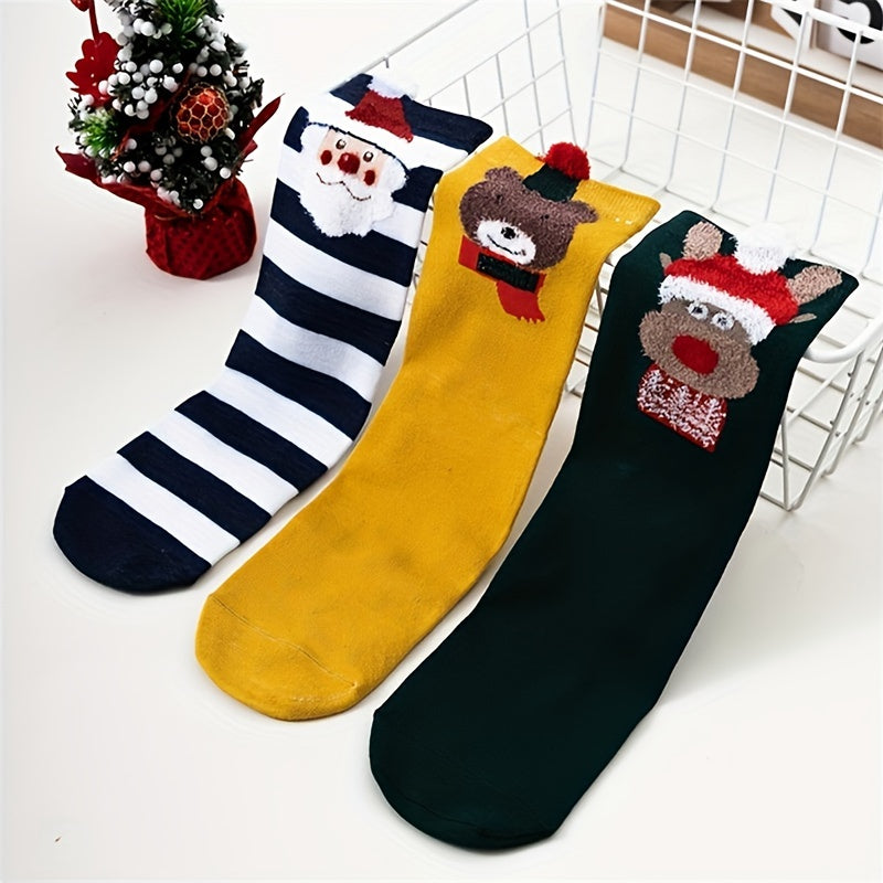4 Pairs Christmas Print Socks, Comfy & Cute Mid Tube Socks, Women's Stockings & Hosiery