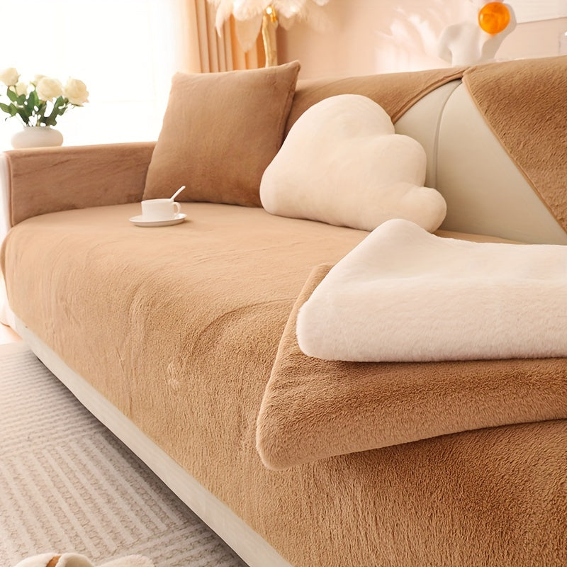 1pc Thickened Imitation Rabbit Fur Plush Sofa Slipcover Anti-slip Autumn And Winter Sofa Cover Couch Cover Furniture Protector For Bedroom Office Living Room Home Decor