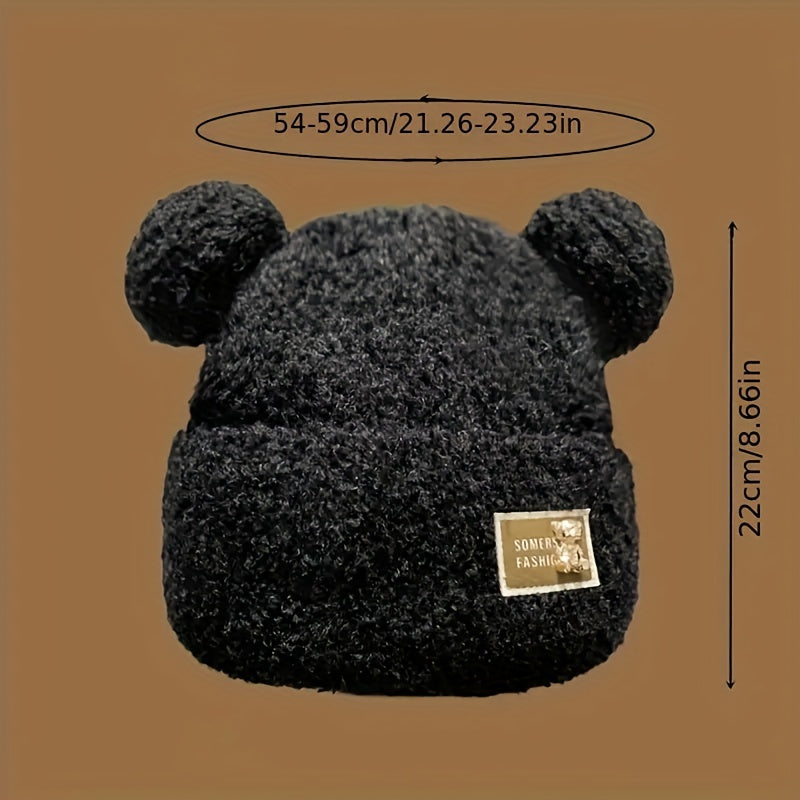 MINJI Plush Thickened  Cute Cartoon Little Bear Ear Shaped Hat