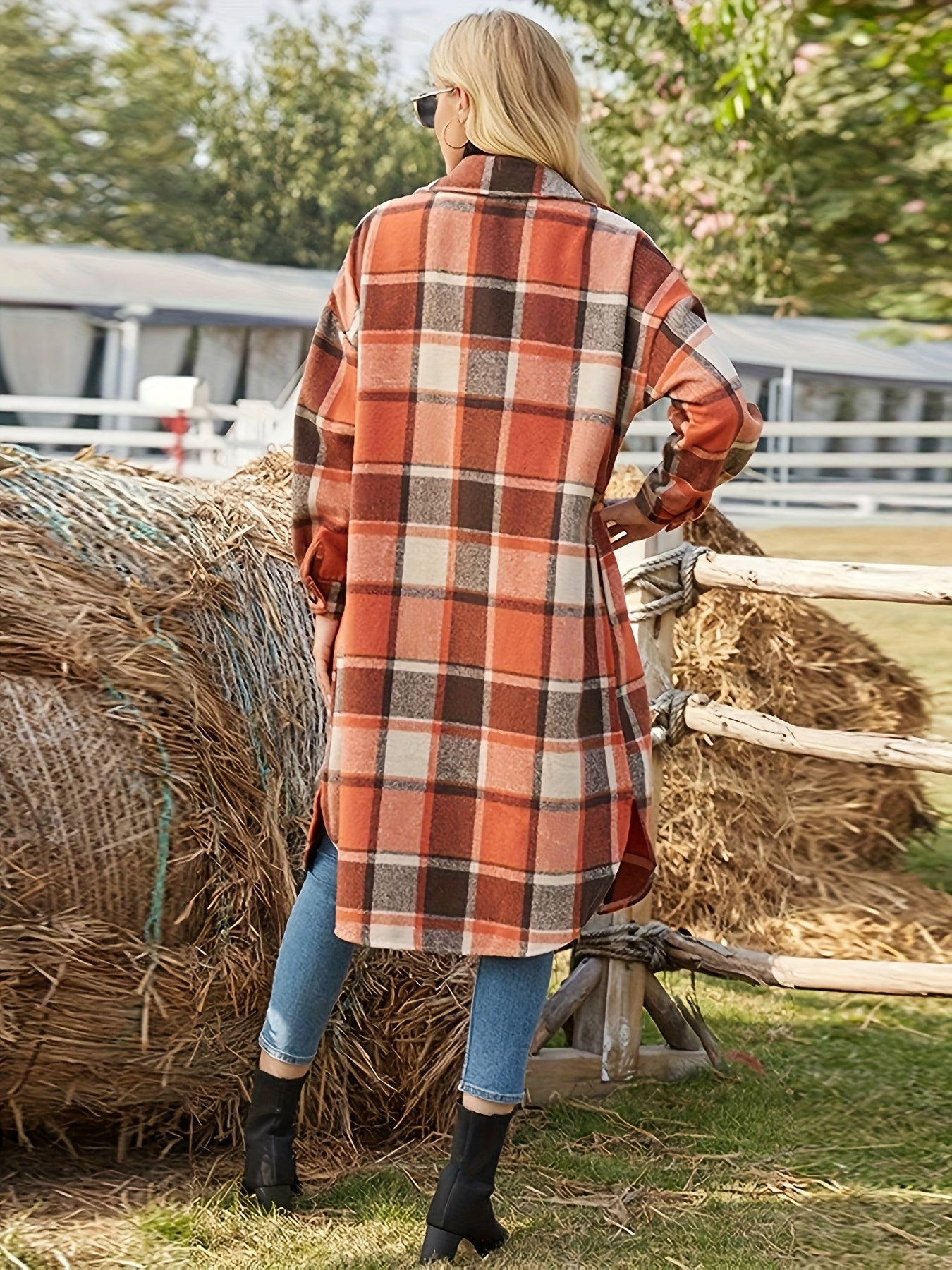 LISA Plaid Button Front Vintage Long Sleeve Outwear