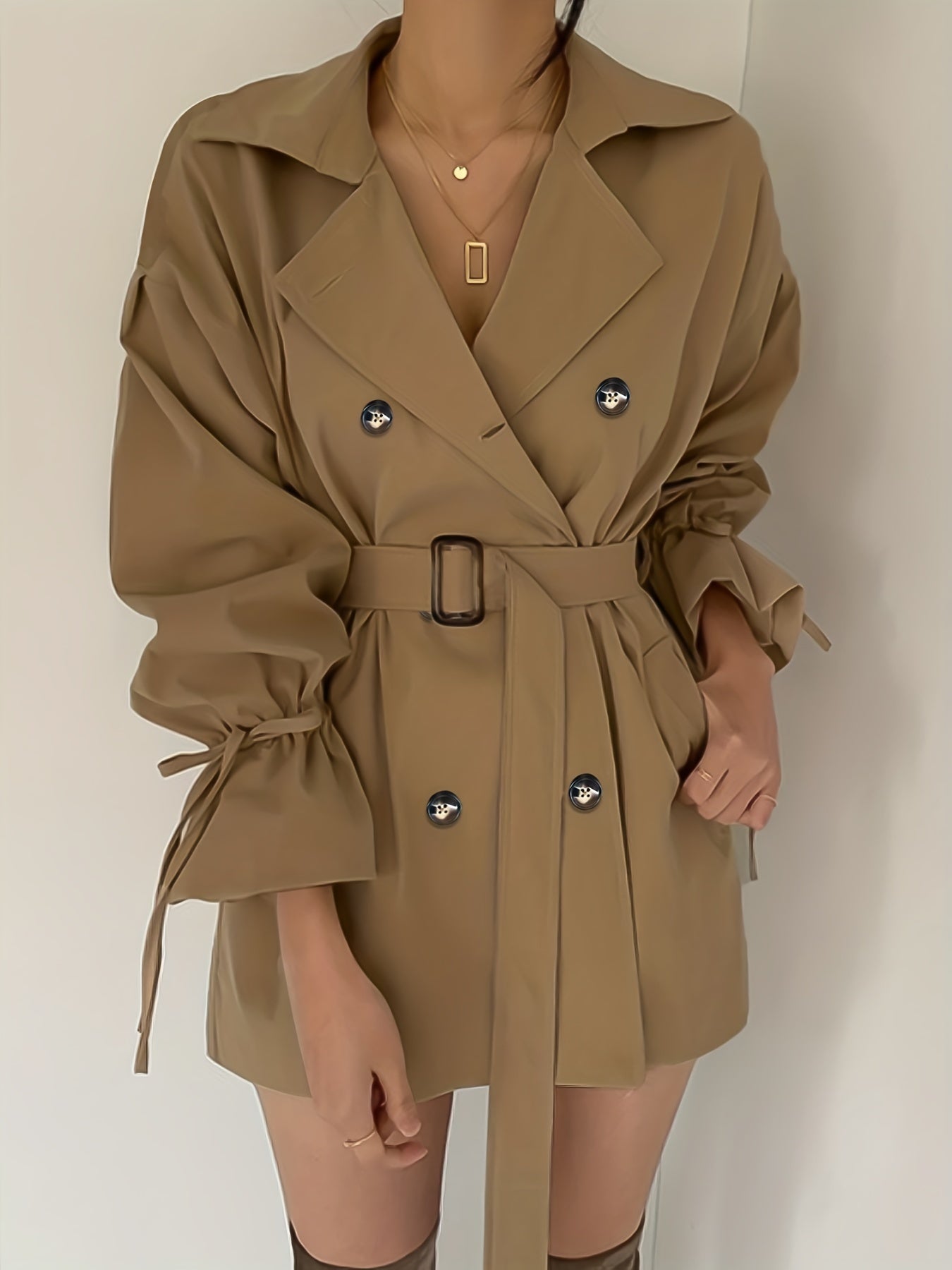 JISOO Double Breasted Lapel Trench Coat