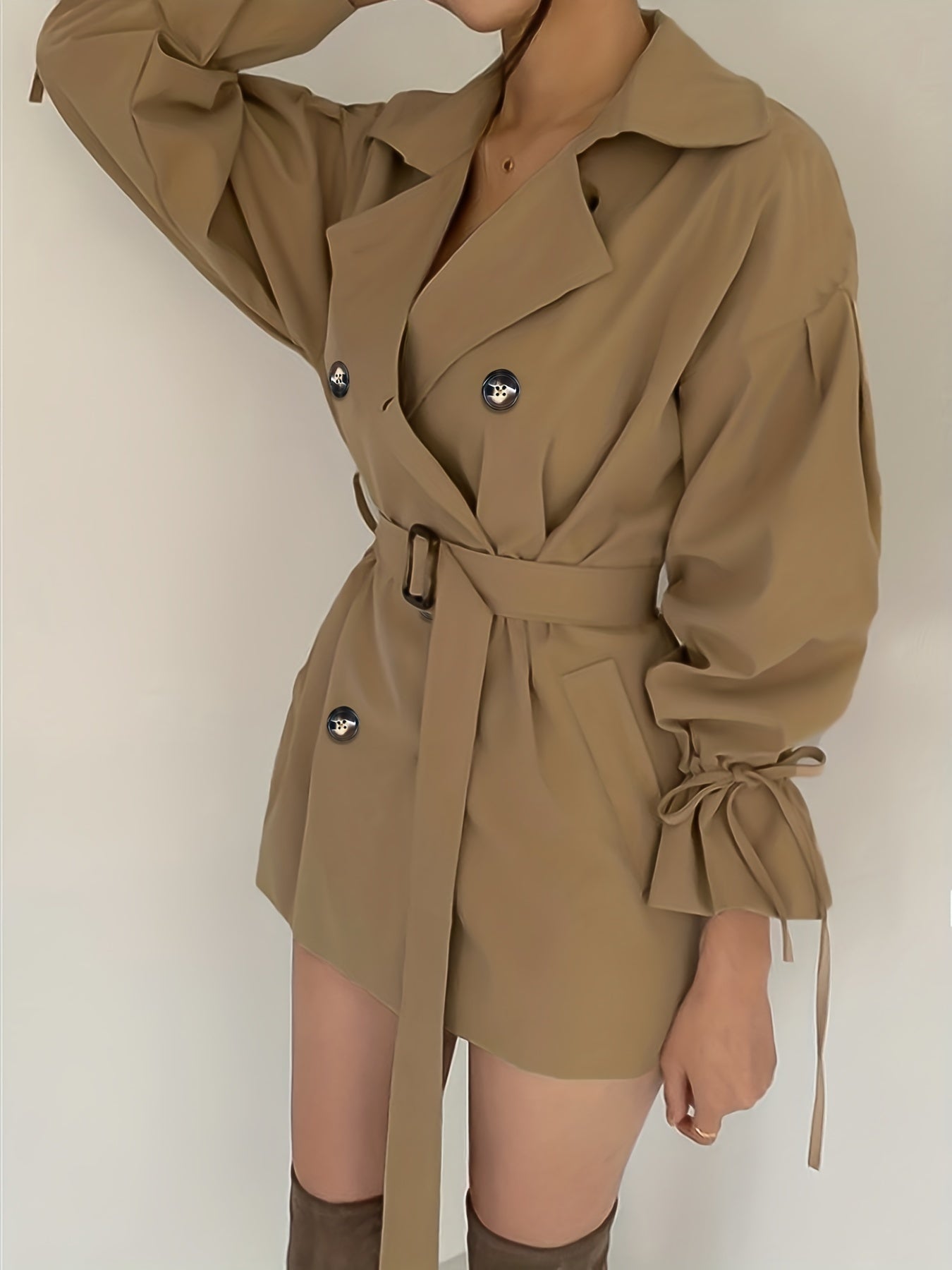 JISOO Double Breasted Lapel Trench Coat