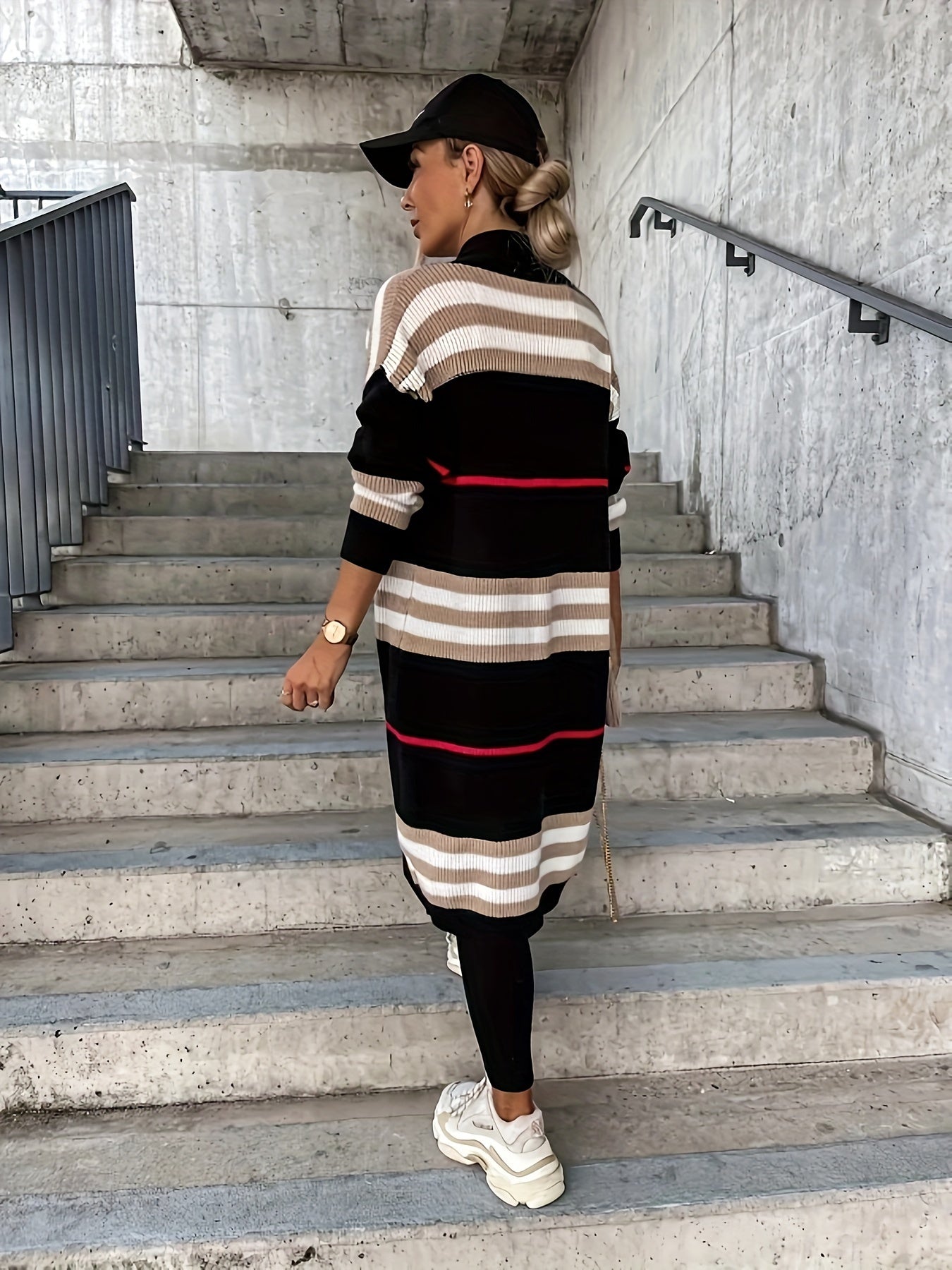 LISA Checked Striped Open Front Cardigan