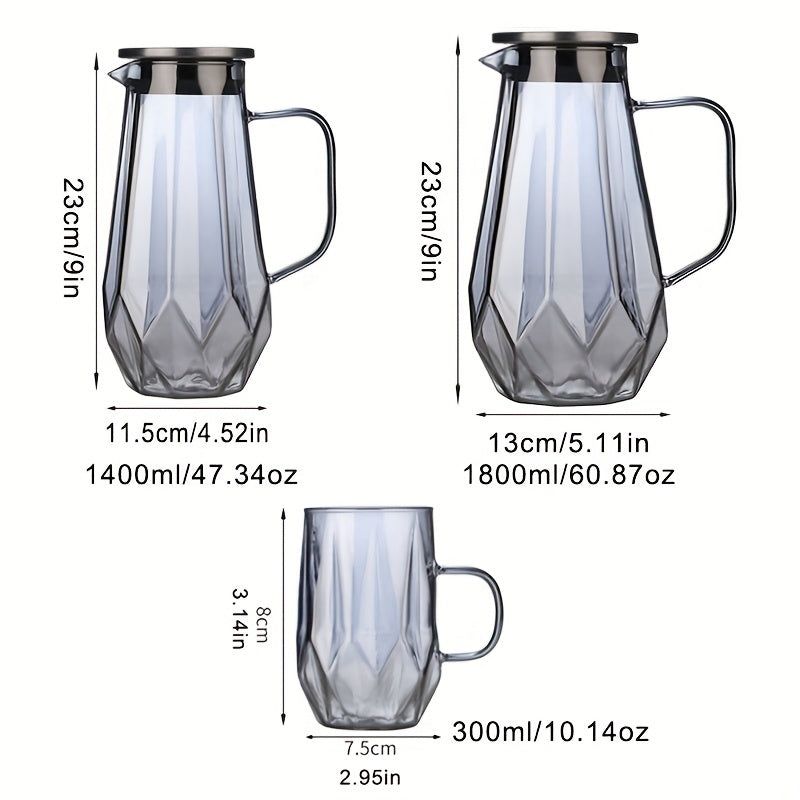 1 Set, Glass Pitcher With Lid, Heat Resistant Heavy Duty Water Pitcher With 4pcs Cups