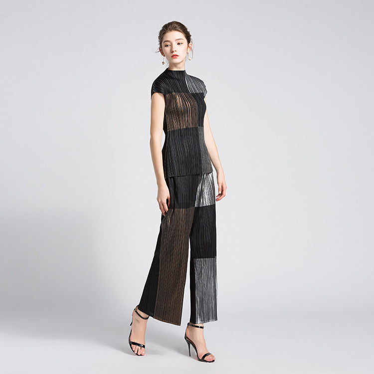 LISA Pleated Thin Sleeveless Trousers Two Piece Suit
