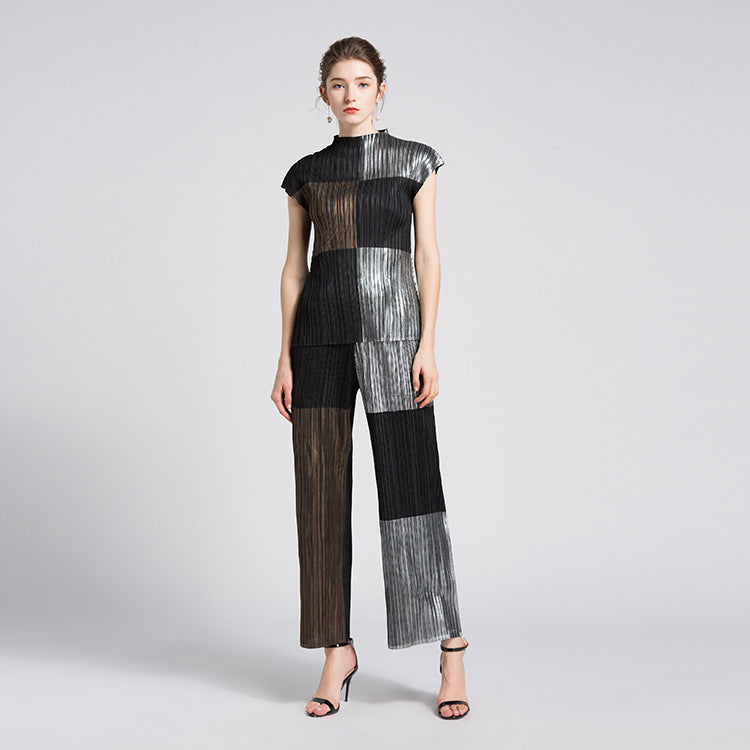 LISA Pleated Thin Sleeveless Trousers Two Piece Suit
