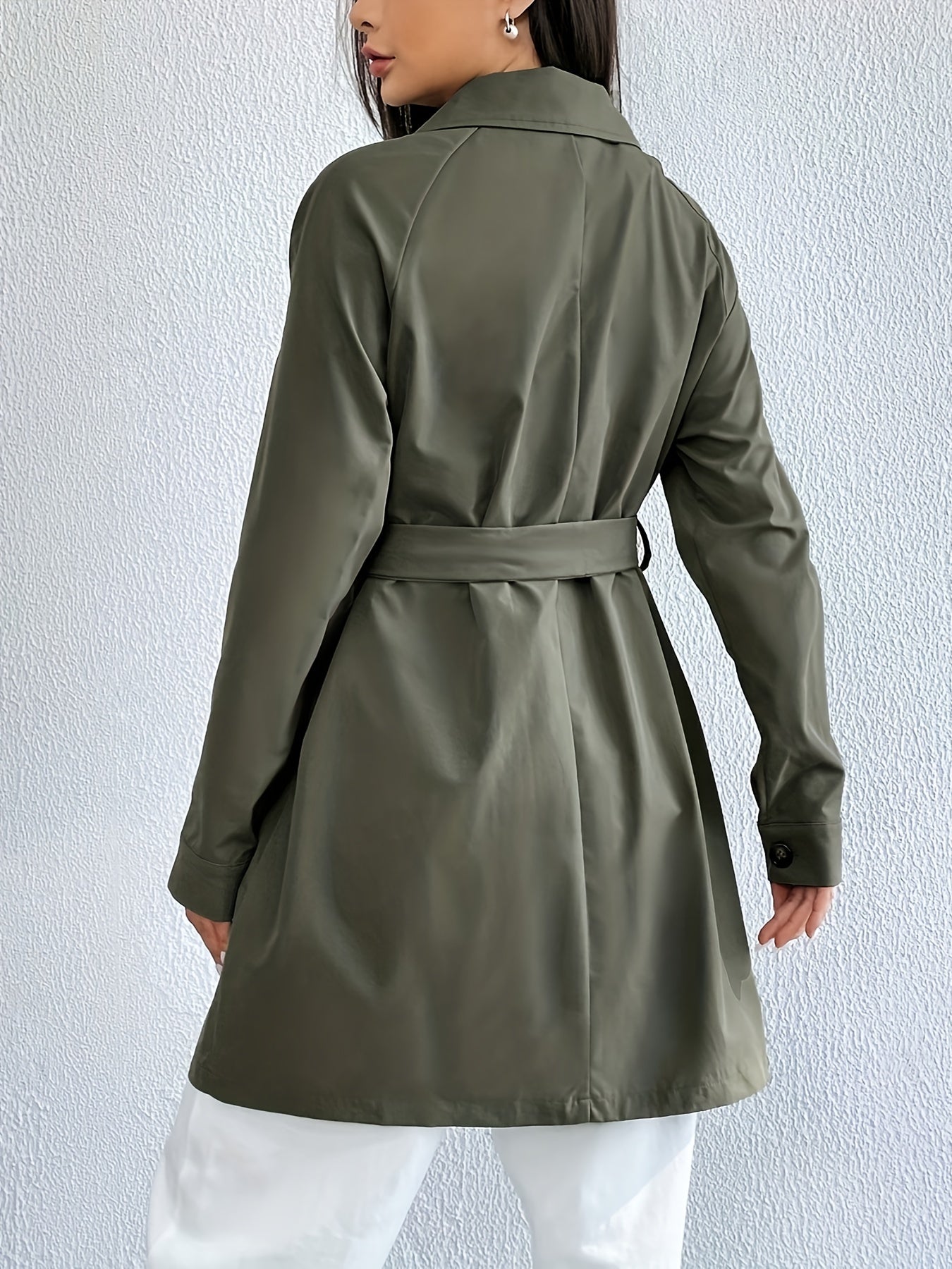 JISOO Tie Waist Long Sleeve Casual Trench Coat