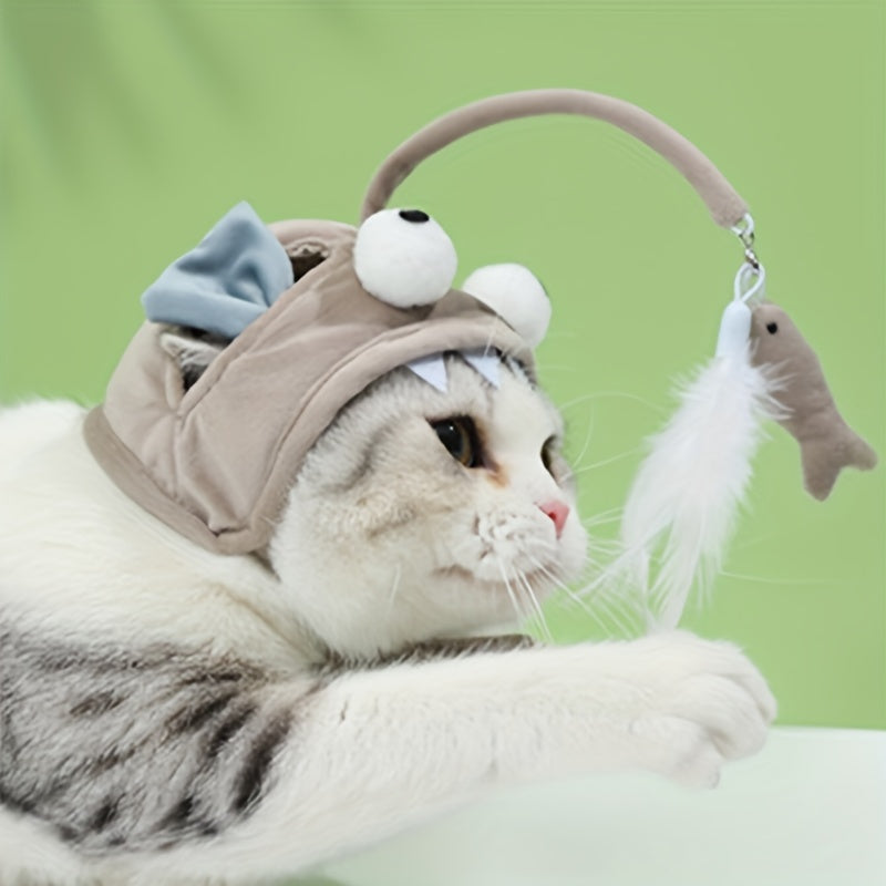 Funny Cat Hat Toy Interactive Toy For Cat Kitten Toy Hat Fish Shaped Cat Toy Pet Accessories