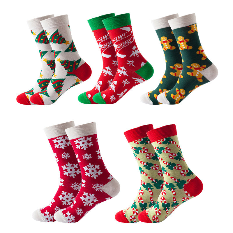 5-Pairs Women's Christmas Socks Funny Cute Socks Xmas Gifts For Men And Women Novelty Cozy Unisex Crew Cotton Sock Xmas Novelty Socks