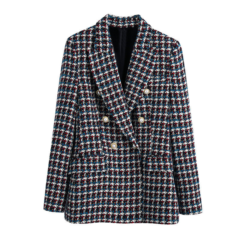 JENNIE Checked Double Breasted Blazer