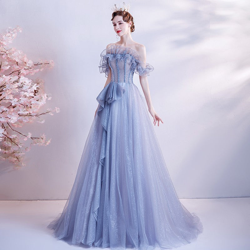 LISA Bridal Banquet Gradient Blue Starlight Evening Dress