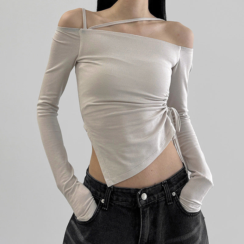 LISA Hollowed Lace-up Off Shoulder Tight Long Sleeved Top