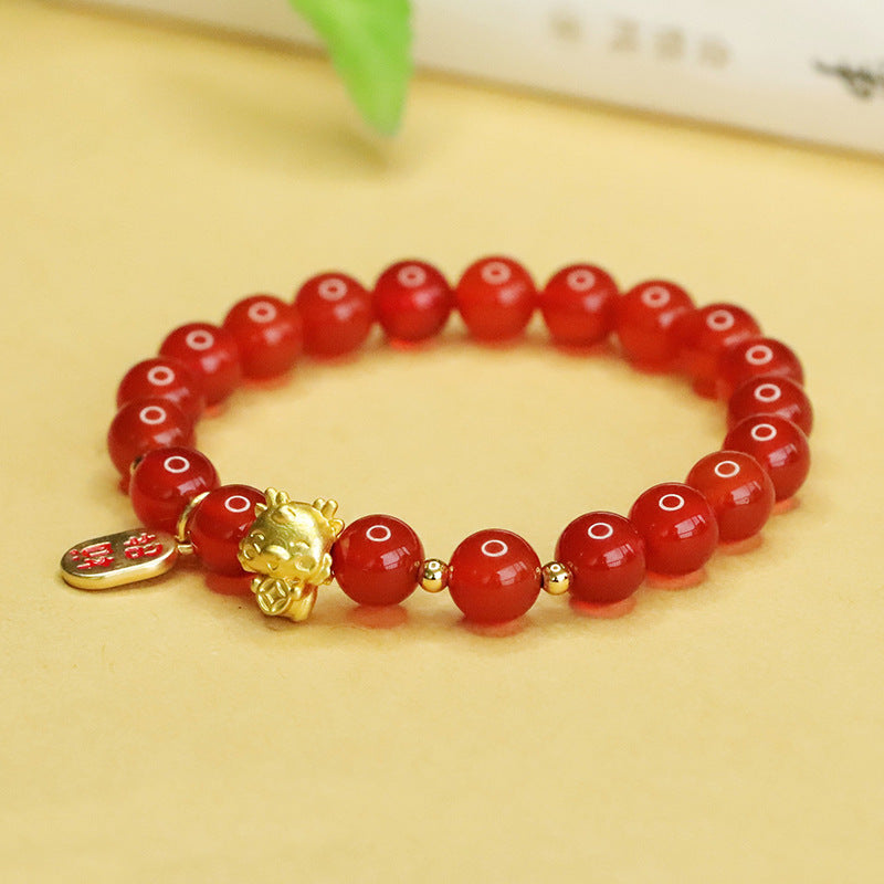 招财 Fortune Red Agate Zodiac Dragon Bracelet