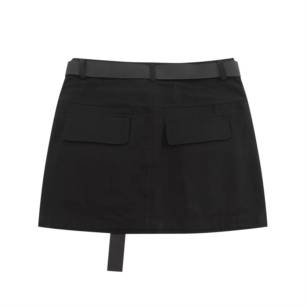 HANNI Belted Cargo Denim Mini Skirt