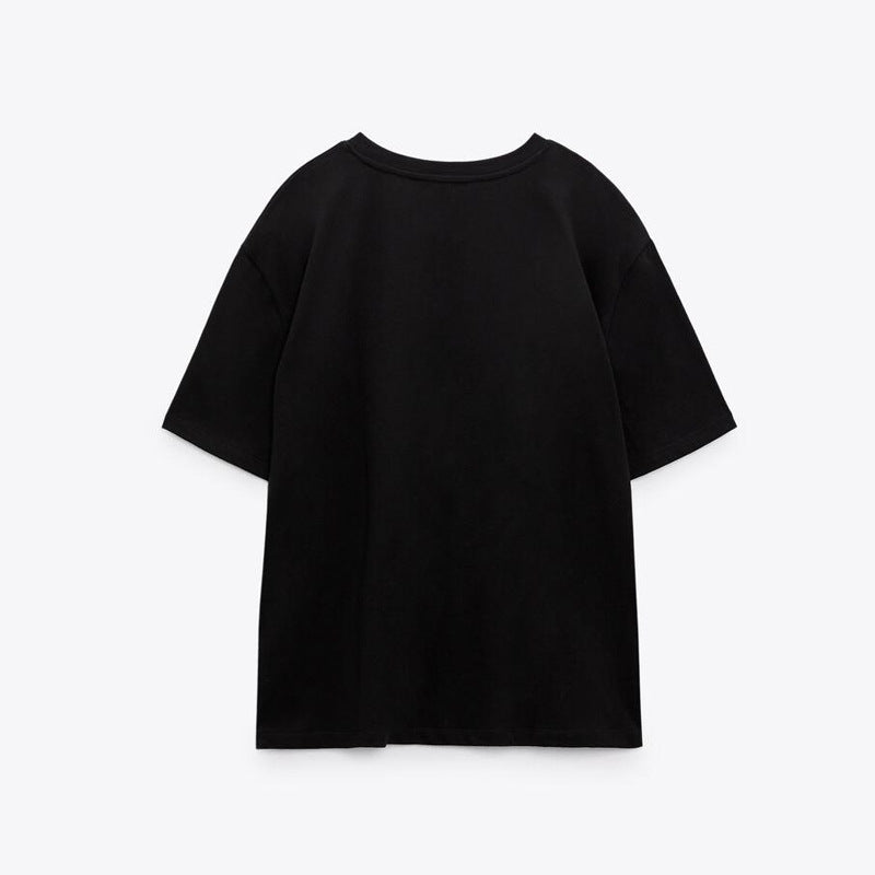 JISOO Black Embroidered Detail Decorated T-shirt