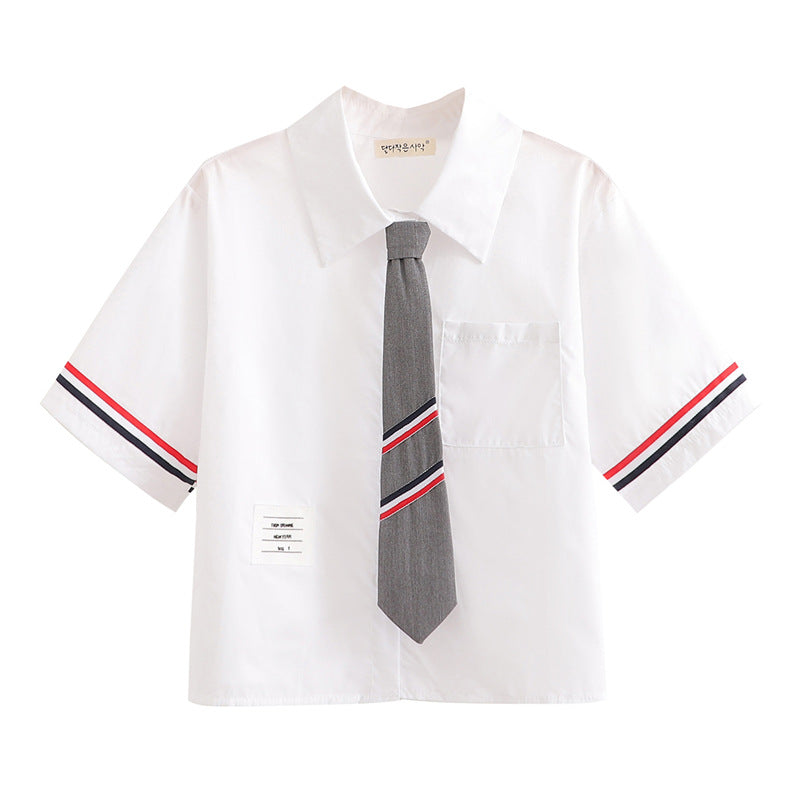 JENNIE Ribbon Tie JK Short-Sleeved Shirt