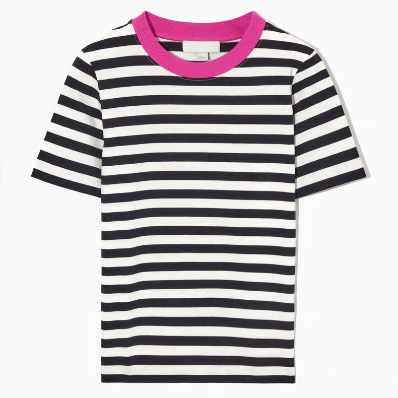 JENNIE Casual Striped Round Neck T-Shirt