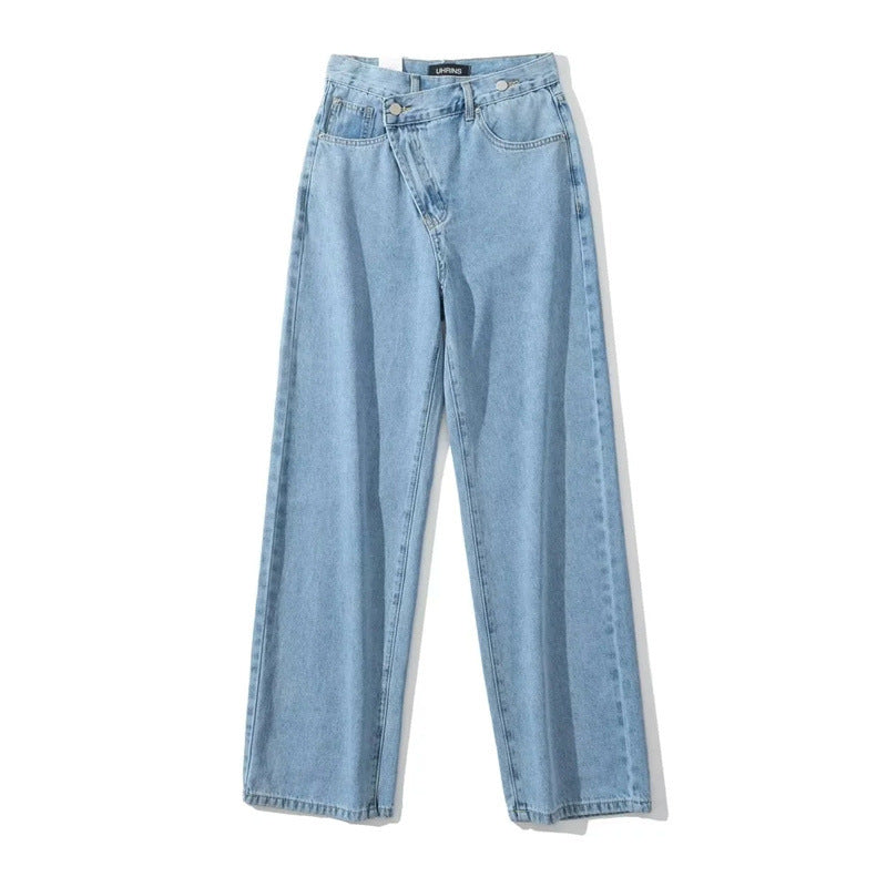 LISA Irregular Diagonal Buttons Denim Pants