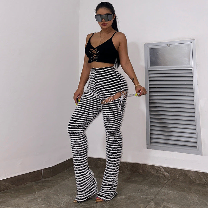LISA Ins Style Sexy High Waist Stripes Fitted Cut Pants