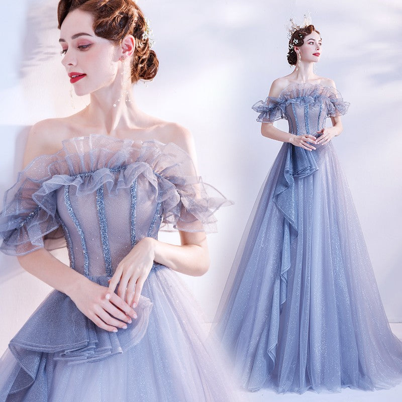 LISA Bridal Banquet Gradient Blue Starlight Evening Dress