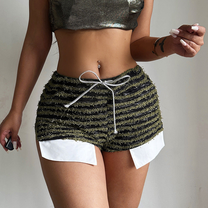 LISA Ins Style Striped Drawstring High Waist Shorts