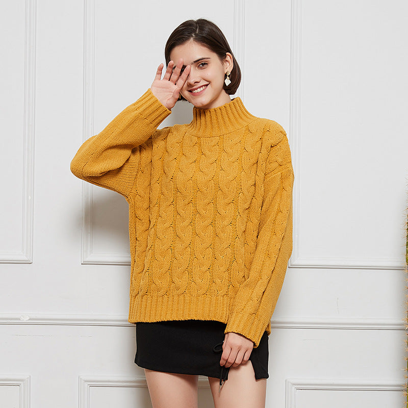 JISOO Winter Basics Lazy Wool Chimney Collar Loose Pullover Sweater