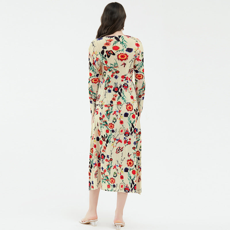 LISA Floral Round Neck Versatile Top A-line Skirt Suit