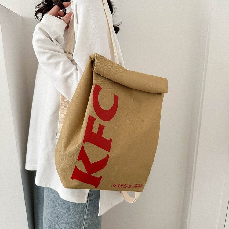 JENNIE Fast Food Paper Printed Bucket Casual Shoulder Backpack Bag
