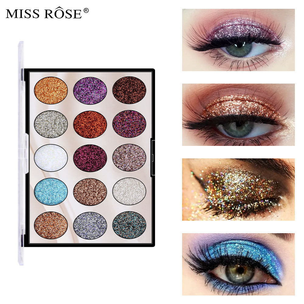MISS ROSE 15 Colors Palettes Sequins Golden Stage Style Eye Shadow
