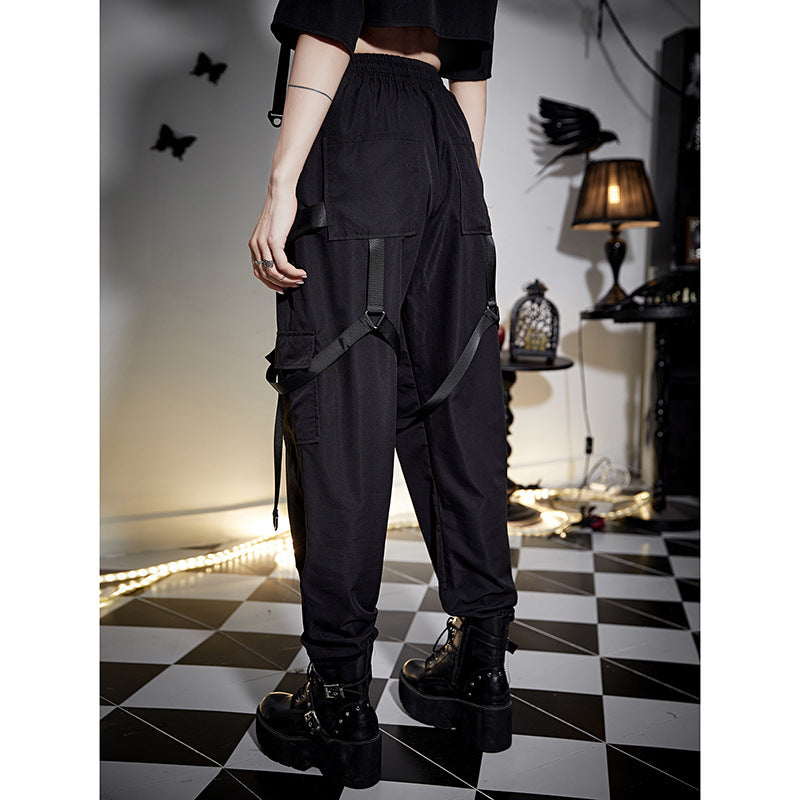 HANNI Punk Style Tooling Casual Strapped Pants