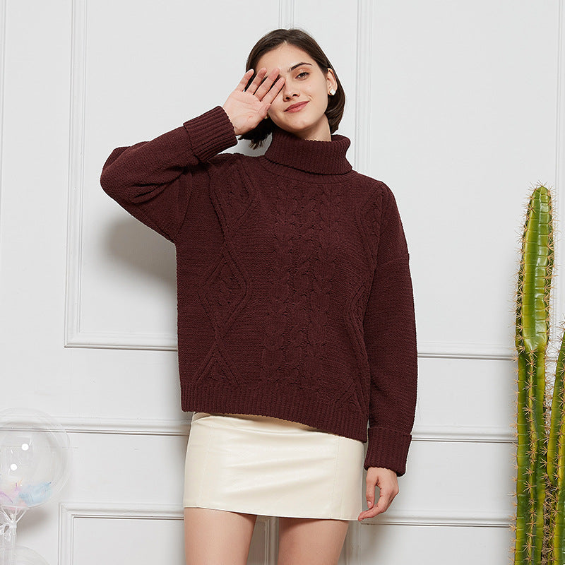 JISOO Winter Basics Half High Neck Thickened Twisted Pattern Cashmere Sweater