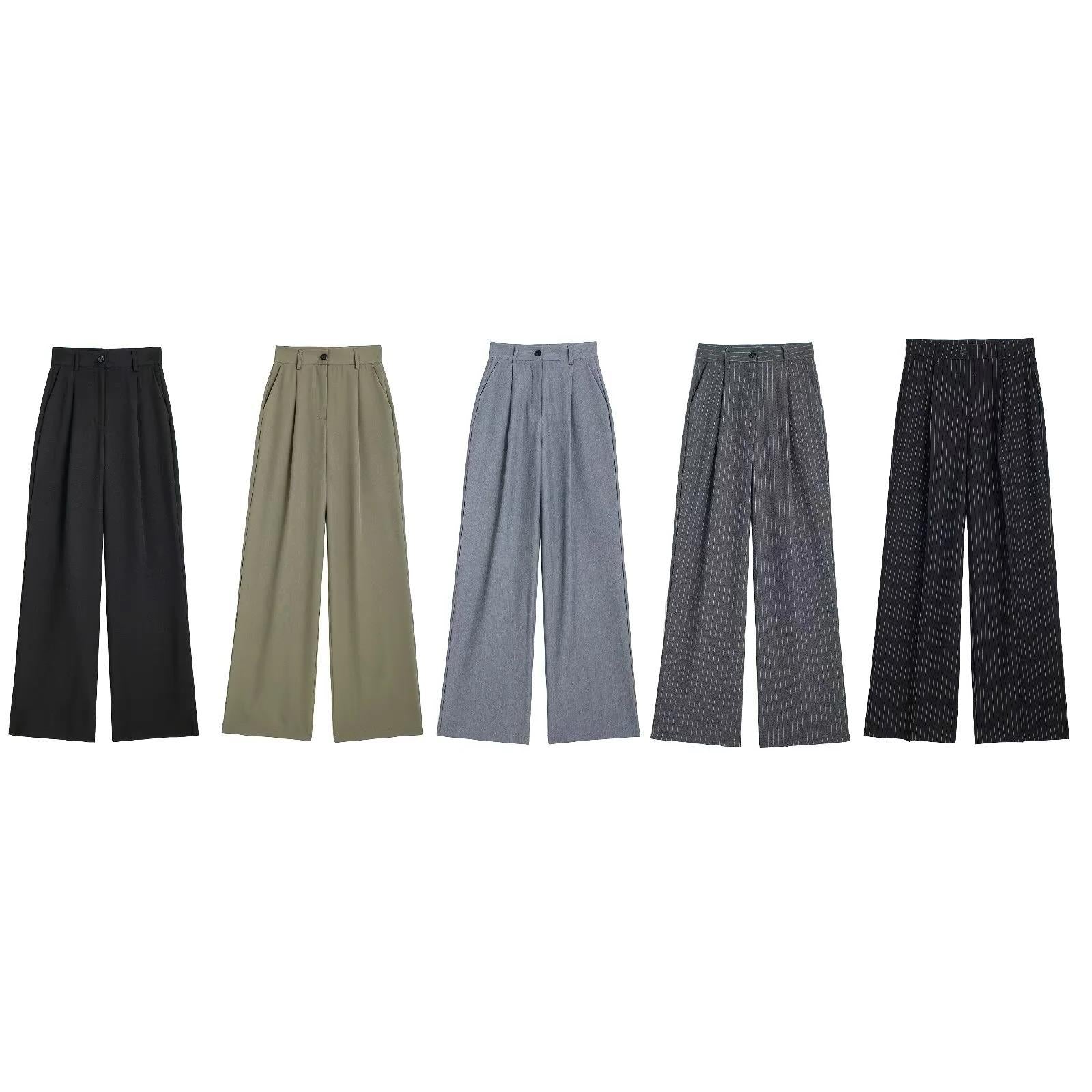 Retro Front Pleated High Waist Pants Casual Pants
