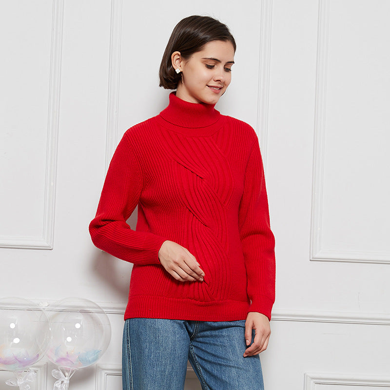 JISOO Winter Basics Medium High Neck Knitted Versatile Underlay Pullover Sweater
