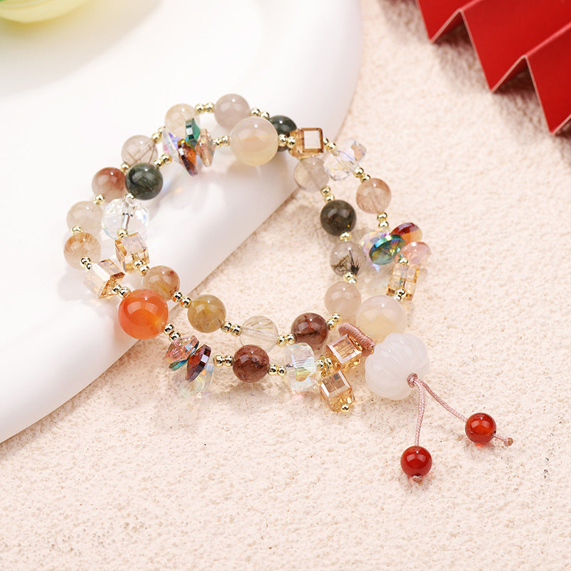 缘分 Love Oriental Pink Crystal Pendant Bracelet