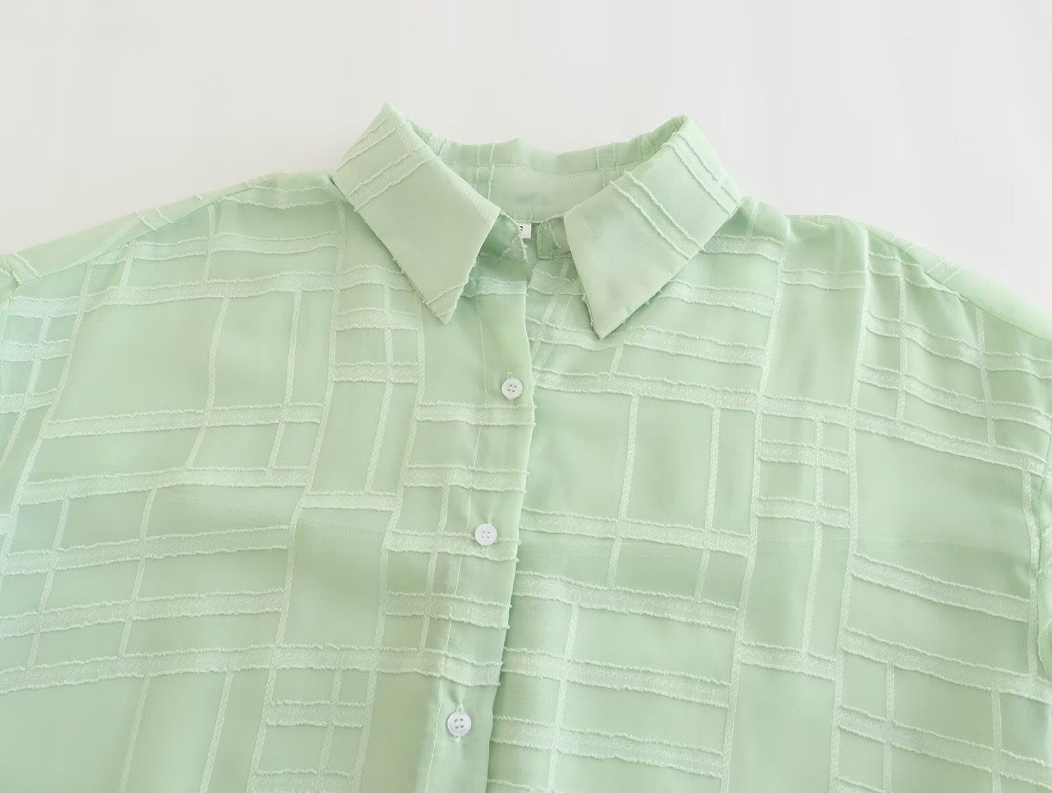 JISOO Polo Collar Texture Green Loose Sleeve Shirt