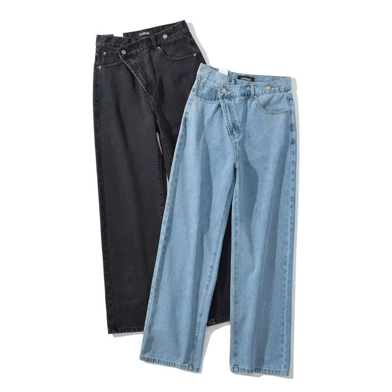 LISA Irregular Diagonal Buttons Denim Pants