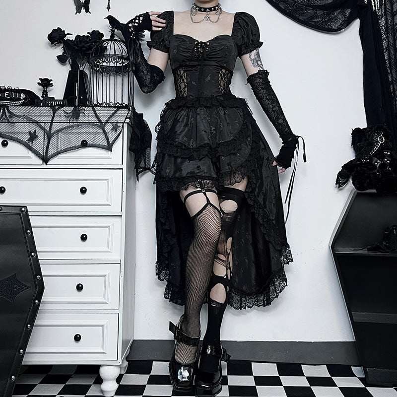 HANNI Gothic Style Tailed Waist Skirt Elegant Palace Style Jacquard Stitching Blouse Top