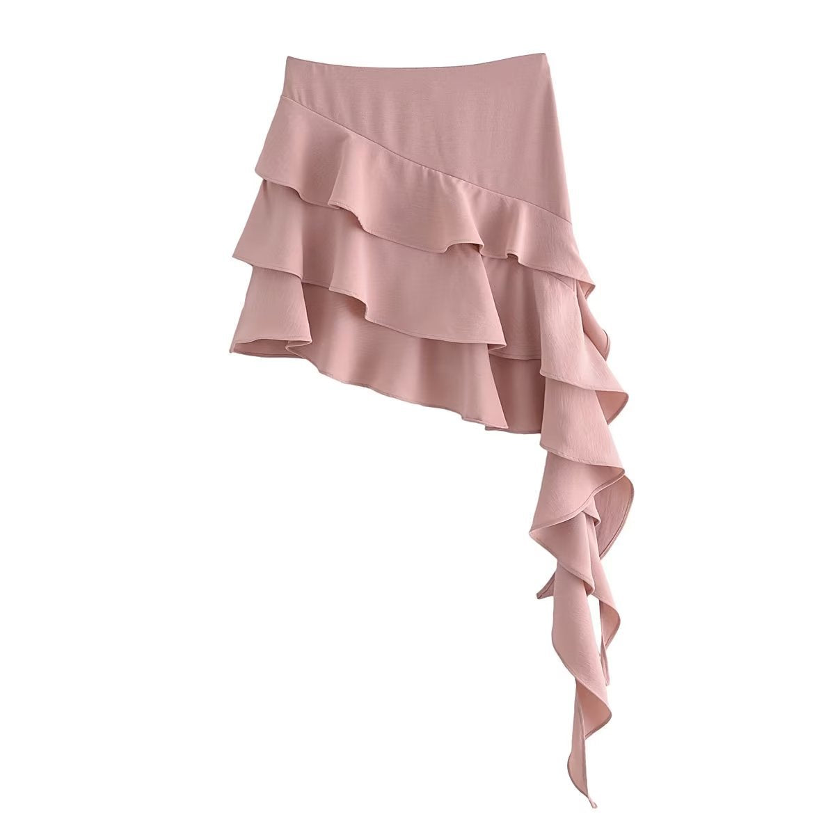 JENNIE Summer Style High-Rise Stacked Ruffle Ribbon Irregular Skirt