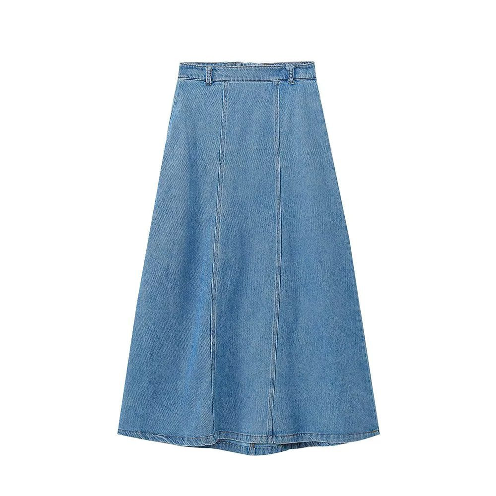 LISA Summer Bow Embellishments Denim Shirt & High Waisted Skirt
