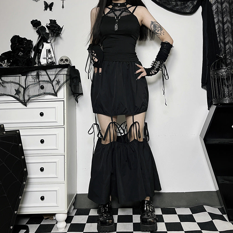 DANIELLE Gothic Style Slim Fit Woven Hollow Skirt