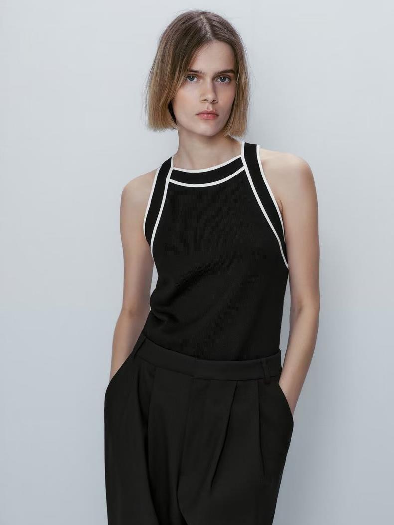 LISA American Style Contrast Piping Tank Top