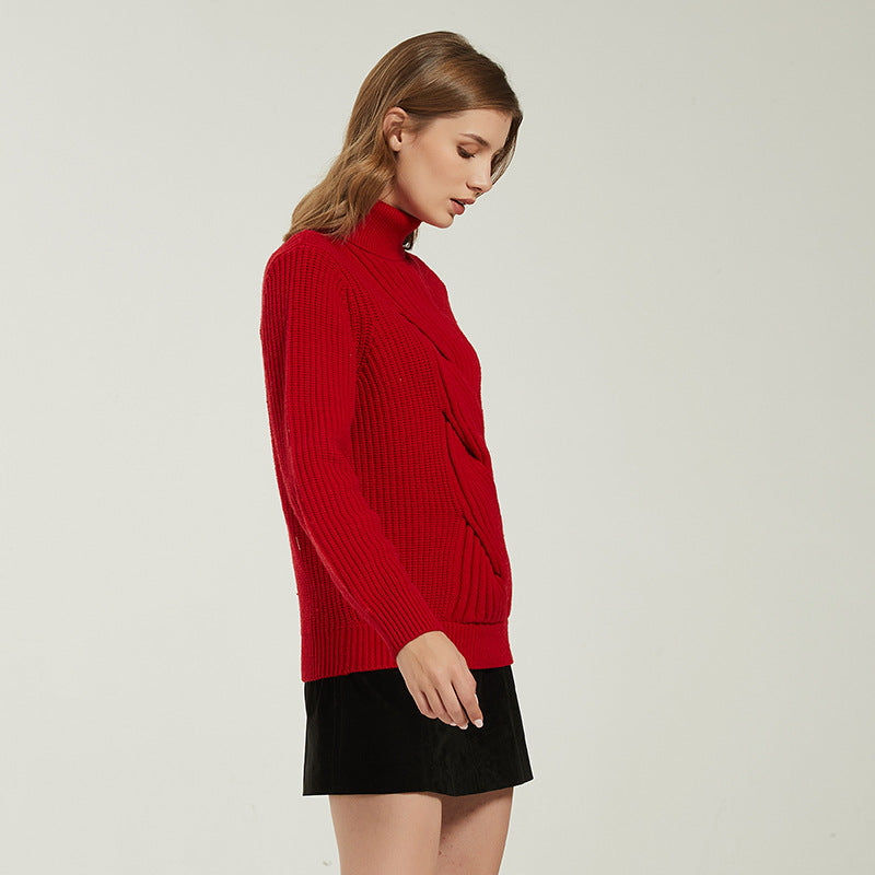 JISOO Winter Basics Medium High Neck Knitted Versatile Underlay Pullover Sweater
